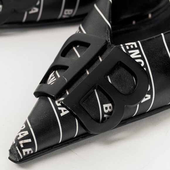 Balenciaga Black & White Logo-Printed BB Knife Mules - Picture 8 of 12